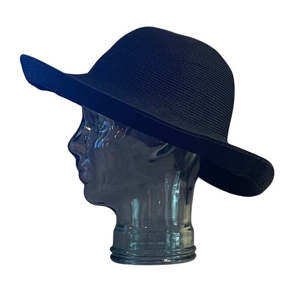 Kathy Jeanne Black Floppy Wide Brim Straw Sun Hat, One Size - Picture 3 of 8